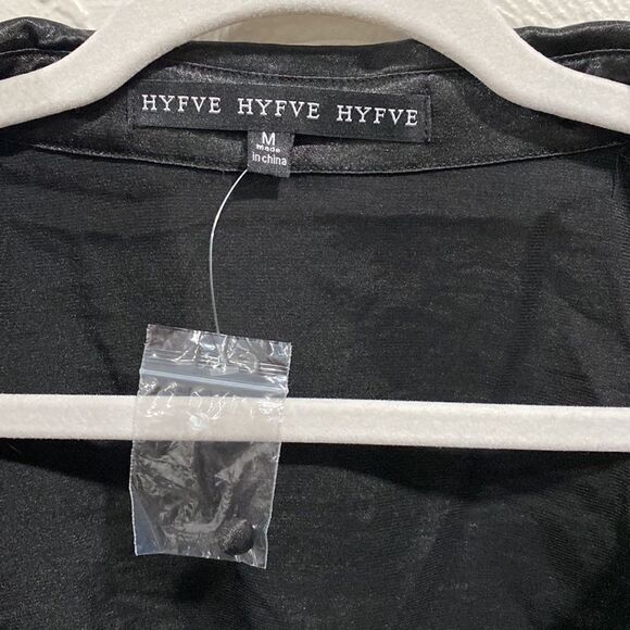 HYFVE Black Silky Deep V-Neck Blouse NWT size medium - Picture 2 of 6